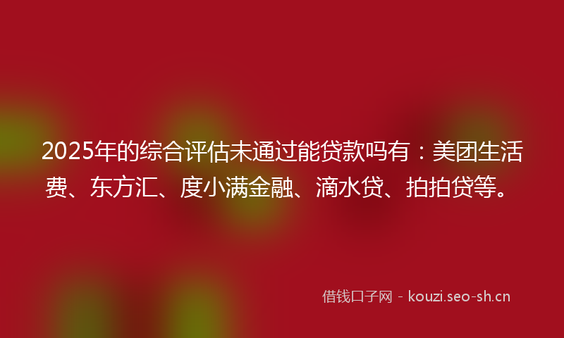 2025年的综合评估未通过能贷款吗有：美团生活费、东方汇、度小满金融、滴水贷、拍拍贷等。