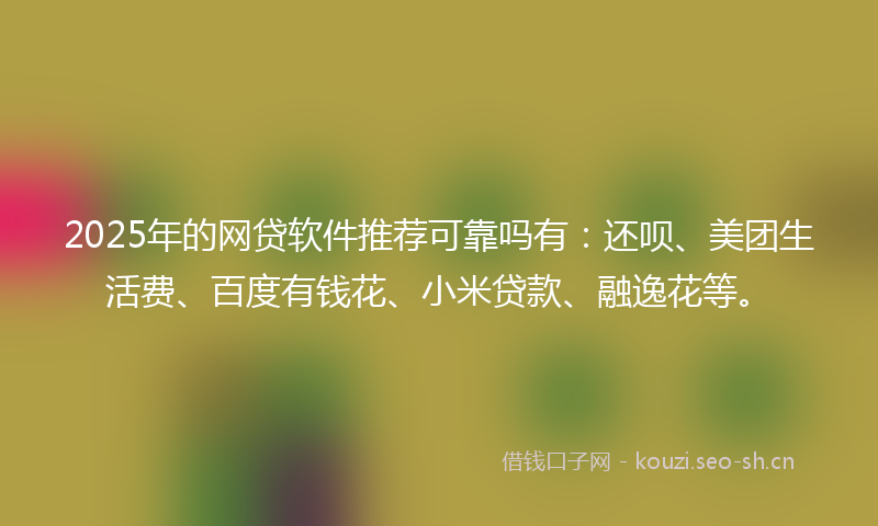 2025年的网贷软件推荐可靠吗有：还呗、美团生活费、百度有钱花、小米贷款、融逸花等。