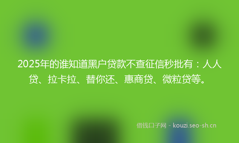 2025年的谁知道黑户贷款不查征信秒批有：人人贷、拉卡拉、替你还、惠商贷、微粒贷等。