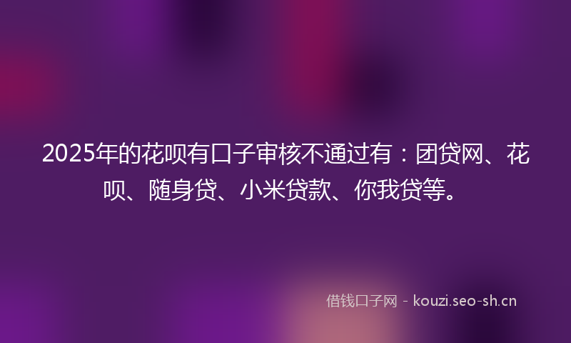 2025年的花呗有口子审核不通过有：团贷网、花呗、随身贷、小米贷款、你我贷等。