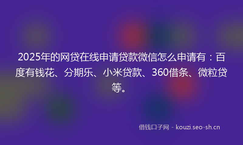2025年的网贷在线申请贷款微信怎么申请有：百度有钱花、分期乐、小米贷款、360借条、微粒贷等。