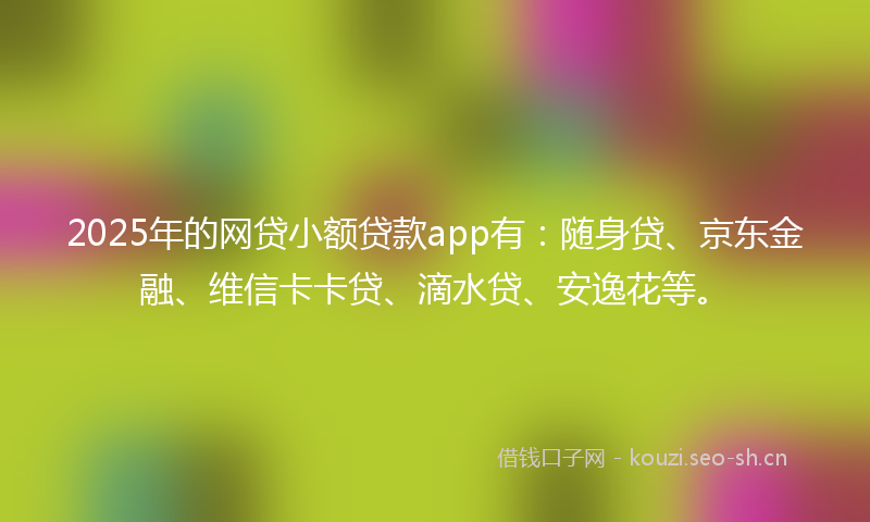 2025年的网贷小额贷款app有：随身贷、京东金融、维信卡卡贷、滴水贷、安逸花等。