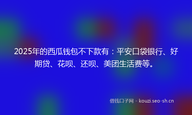 2025年的西瓜钱包不下款有：平安口袋银行、好期贷、花呗、还呗、美团生活费等。