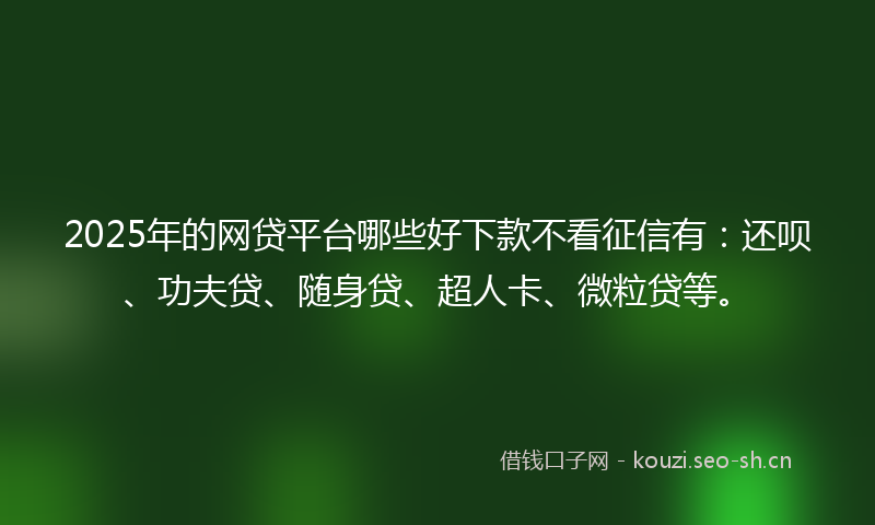 2025年的网贷平台哪些好下款不看征信有：还呗、功夫贷、随身贷、超人卡、微粒贷等。