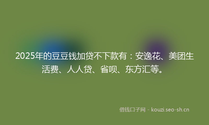 2025年的豆豆钱加贷不下款有：安逸花、美团生活费、人人贷、省呗、东方汇等。