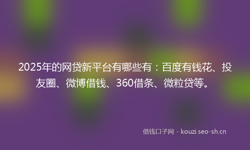 2025年的网贷新平台有哪些有：百度有钱花、投友圈、微博借钱、360借条、微粒贷等。