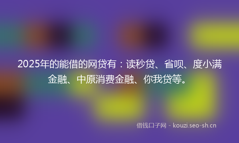 2025年的能借的网贷有：读秒贷、省呗、度小满金融、中原消费金融、你我贷等。