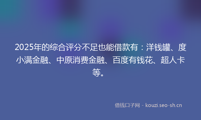 2025年的综合评分不足也能借款有：洋钱罐、度小满金融、中原消费金融、百度有钱花、超人卡等。