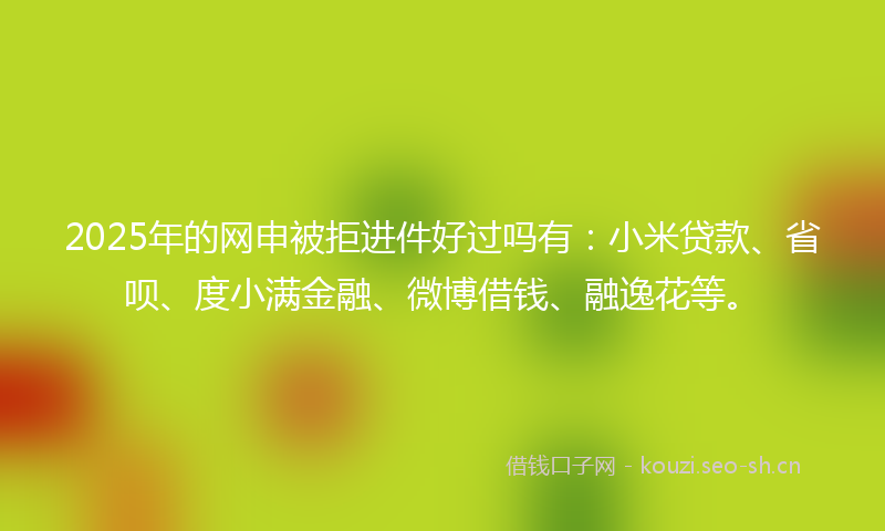 2025年的网申被拒进件好过吗有:小米贷款、省呗、度小满金融、微博借钱、融逸花等。