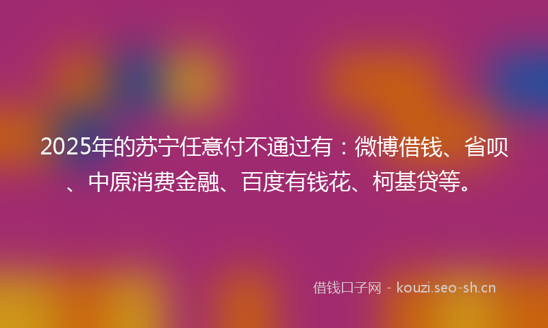2025年的苏宁任意付不通过有：微博借钱、省呗、中原消费金融、百度有钱花、柯基贷等。