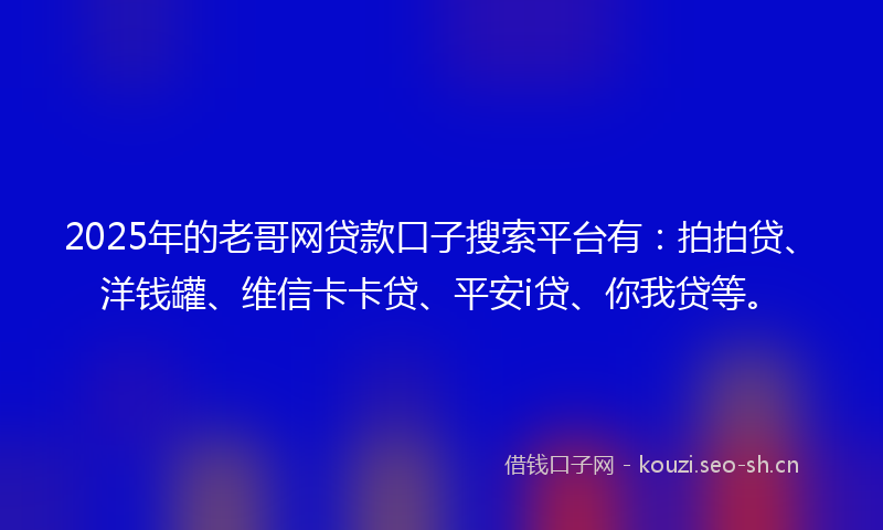 2025年的老哥网贷款口子搜索平台有：拍拍贷、洋钱罐、维信卡卡贷、平安i贷、你我贷等。