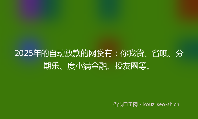 2025年的自动放款的网贷有：你我贷、省呗、分期乐、度小满金融、投友圈等。