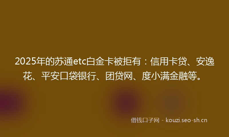 2025年的苏通etc白金卡被拒有:信用卡贷、安逸花、平安口袋银行、团贷网、度小满金融等。