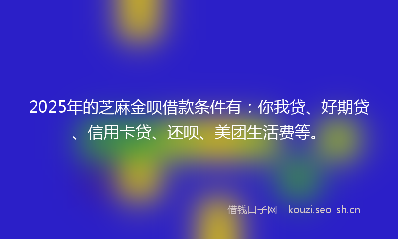 2025年的芝麻金呗借款条件有:你我贷、好期贷、信用卡贷、还呗、美团生活费等。