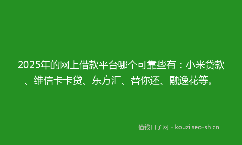 2025年的网上借款平台哪个可靠些有：小米贷款、维信卡卡贷、东方汇、替你还、融逸花等。