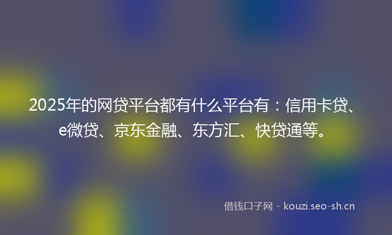 2025年的网贷平台都有什么平台有：信用卡贷、e微贷、京东金融、东方汇、快贷通等。