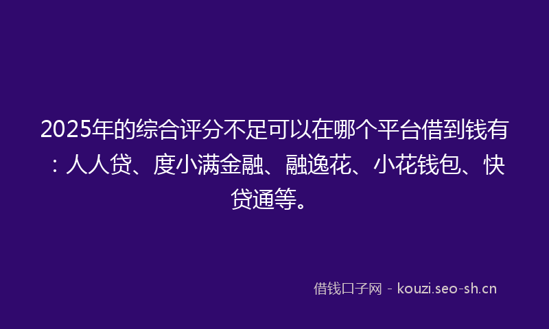 2025年的综合评分不足可以在哪个平台借到钱有：人人贷、度小满金融、融逸花、小花钱包、快贷通等。
