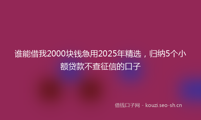 谁能借我2000块钱急用2025年精选，归纳5个小额贷款不查征信的口子