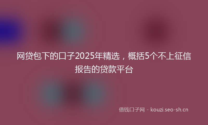 网贷包下的口子2025年精选，概括5个不上征信报告的贷款平台