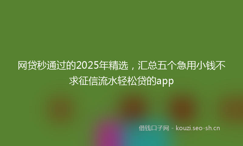网贷秒通过的2025年精选，汇总五个急用小钱不求征信流水轻松贷的app