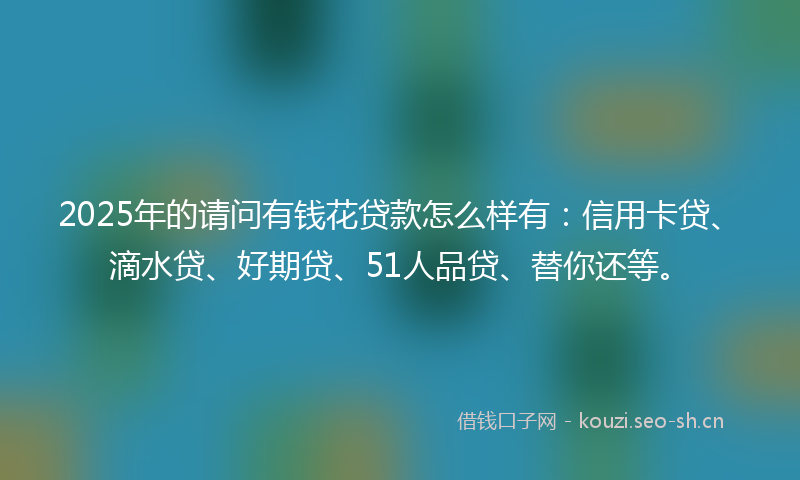 2025年的请问有钱花贷款怎么样有：信用卡贷、滴水贷、好期贷、51人品贷、替你还等。