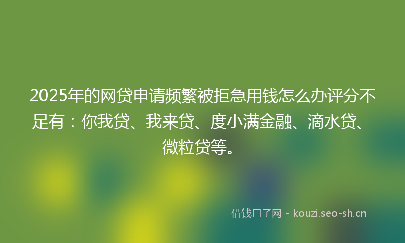 2025年的网贷申请频繁被拒急用钱怎么办评分不足有：你我贷、我来贷、度小满金融、滴水贷、微粒贷等。