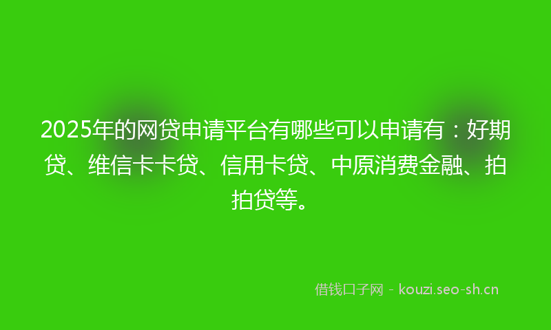 2025年的网贷申请平台有哪些可以申请有:好期贷、维信卡卡贷、信用卡贷、中原消费金融、拍拍贷等。