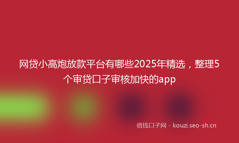 网贷小高炮放款平台有哪些2025年精选，整理5个审贷口子审核加快的app