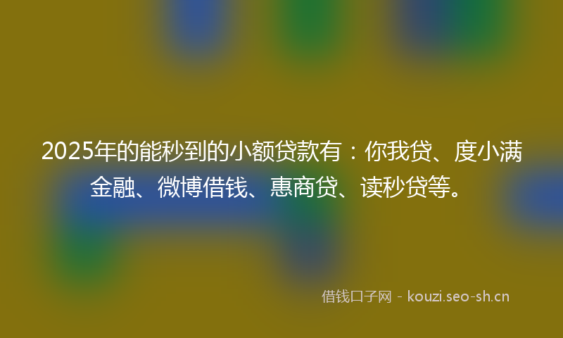 2025年的能秒到的小额贷款有：你我贷、度小满金融、微博借钱、惠商贷、读秒贷等。