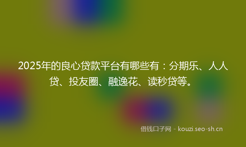 2025年的良心贷款平台有哪些有：分期乐、人人贷、投友圈、融逸花、读秒贷等。