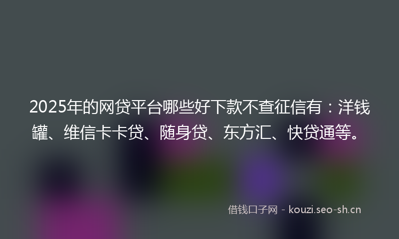 2025年的网贷平台哪些好下款不查征信有:洋钱罐、维信卡卡贷、随身贷、东方汇、快贷通等。