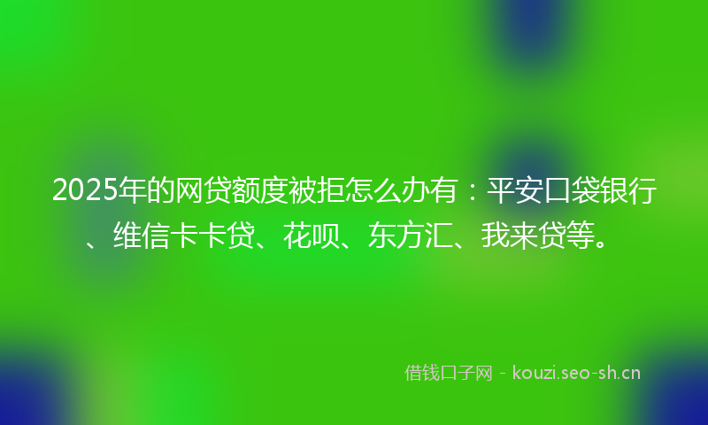 2025年的网贷额度被拒怎么办有：平安口袋银行、维信卡卡贷、花呗、东方汇、我来贷等。
