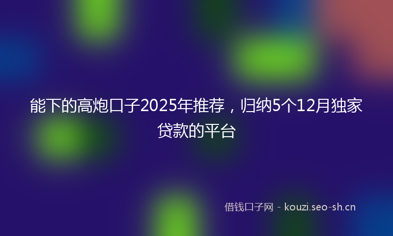 能下的高炮口子2025年推荐，归纳5个12月独家贷款的平台
