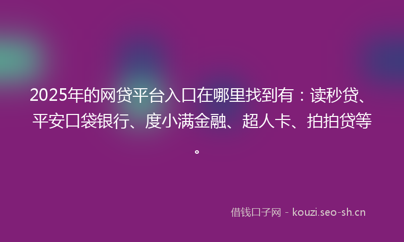 2025年的网贷平台入口在哪里找到有：读秒贷、平安口袋银行、度小满金融、超人卡、拍拍贷等。