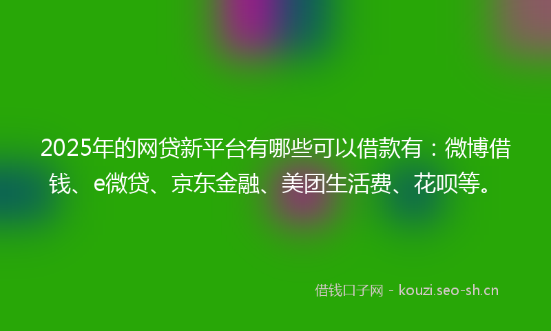 2025年的网贷新平台有哪些可以借款有：微博借钱、e微贷、京东金融、美团生活费、花呗等。
