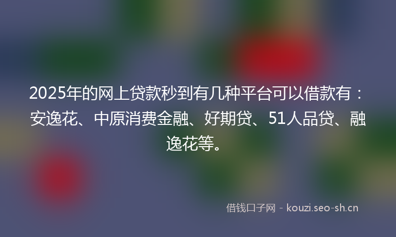 2025年的网上贷款秒到有几种平台可以借款有：安逸花、中原消费金融、好期贷、51人品贷、融逸花等。