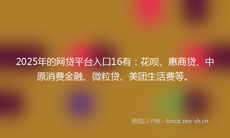 2025年的网贷平台入口16有：花呗、惠商贷、中原消费金融、微粒贷、美团生活费等。