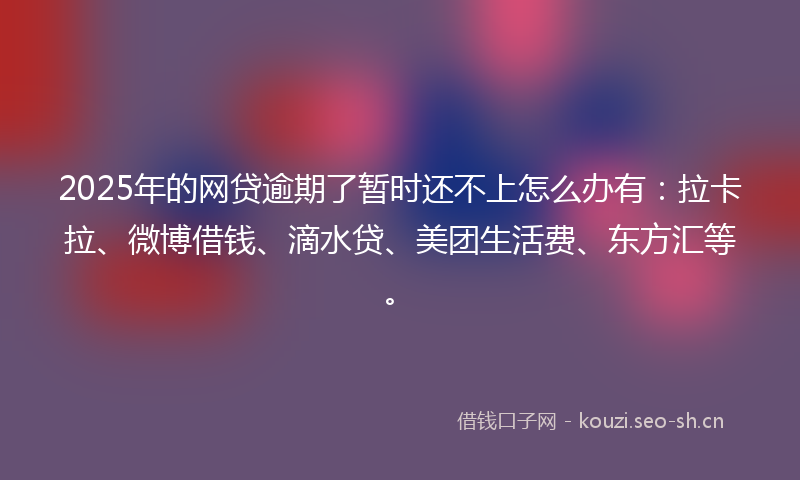 2025年的网贷逾期了暂时还不上怎么办有：拉卡拉、微博借钱、滴水贷、美团生活费、东方汇等。