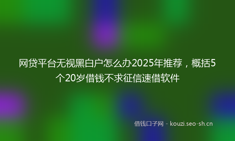 网贷平台无视黑白户怎么办2025年推荐，概括5个20岁借钱不求征信速借软件