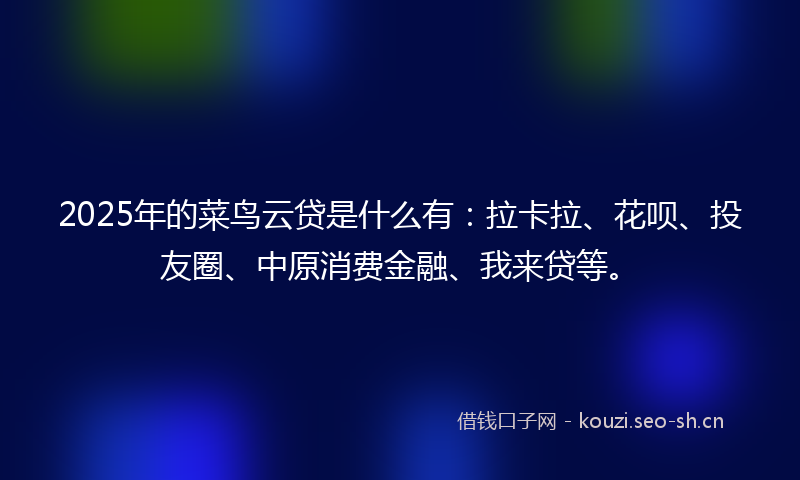 2025年的菜鸟云贷是什么有：拉卡拉、花呗、投友圈、中原消费金融、我来贷等。