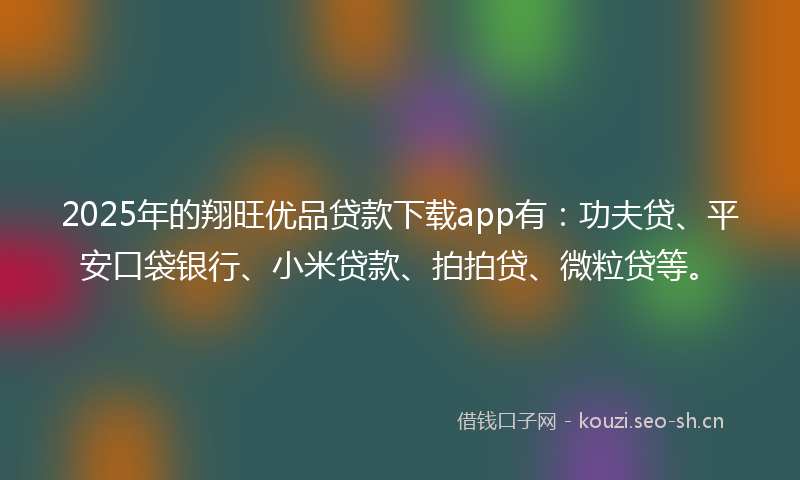 2025年的翔旺优品贷款下载app有：功夫贷、平安口袋银行、小米贷款、拍拍贷、微粒贷等。
