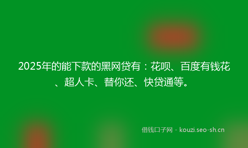 2025年的能下款的黑网贷有：花呗、百度有钱花、超人卡、替你还、快贷通等。