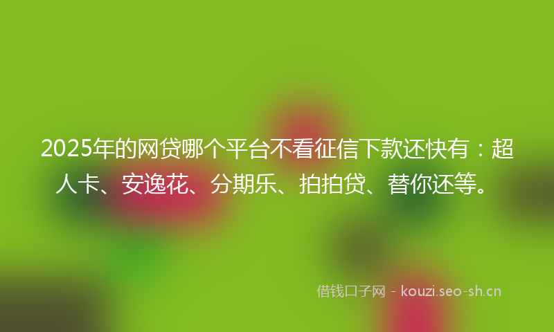 2025年的网贷哪个平台不看征信下款还快有：超人卡、安逸花、分期乐、拍拍贷、替你还等。
