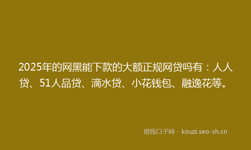 2025年的网黑能下款的大额正规网贷吗有：人人贷、51人品贷、滴水贷、小花钱包、融逸花等。