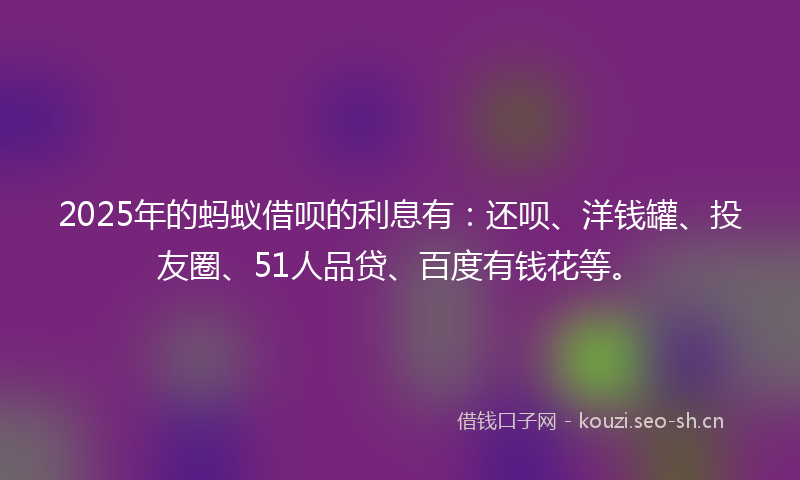 2025年的蚂蚁借呗的利息有：还呗、洋钱罐、投友圈、51人品贷、百度有钱花等。