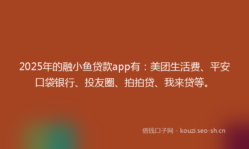 2025年的融小鱼贷款app有：美团生活费、平安口袋银行、投友圈、拍拍贷、我来贷等。