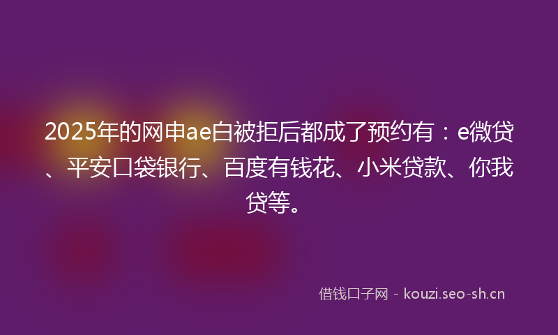 2025年的网申ae白被拒后都成了预约有：e微贷、平安口袋银行、百度有钱花、小米贷款、你我贷等。