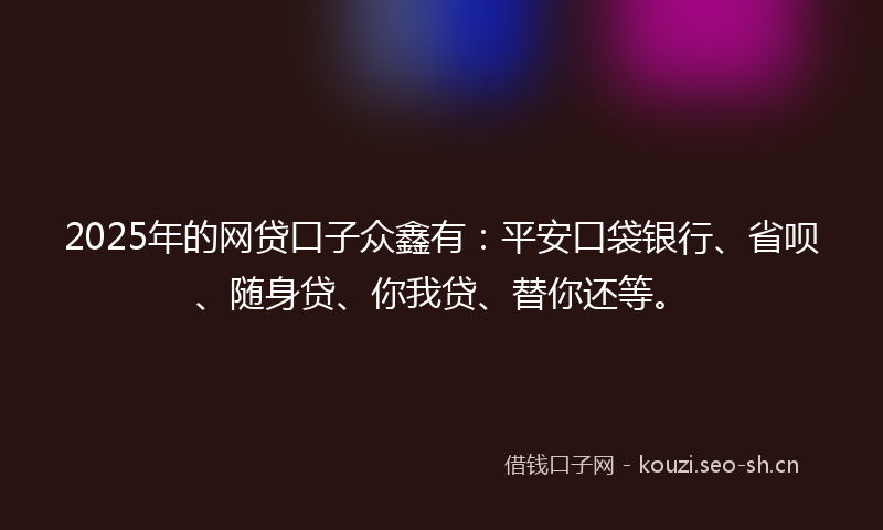 2025年的网贷口子众鑫有：平安口袋银行、省呗、随身贷、你我贷、替你还等。