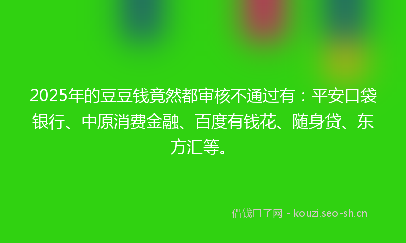 2025年的豆豆钱竟然都审核不通过有：平安口袋银行、中原消费金融、百度有钱花、随身贷、东方汇等。