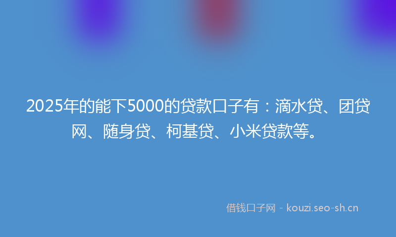 2025年的能下5000的贷款口子有：滴水贷、团贷网、随身贷、柯基贷、小米贷款等。